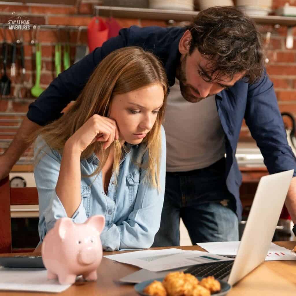 Couple looking at their budget.