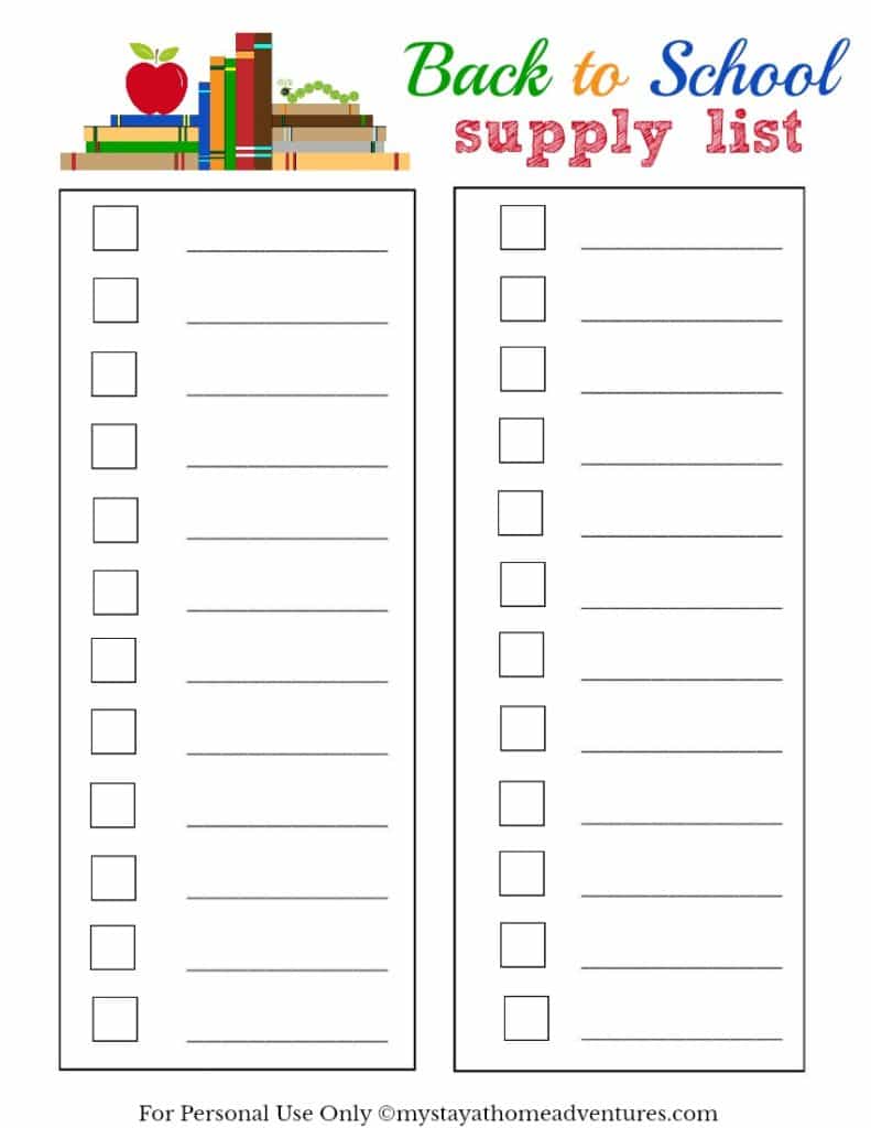 Free Back To School Supply List - download it here