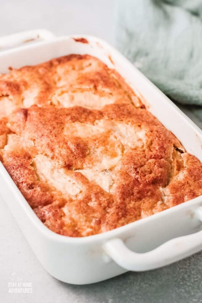 close up of one bowl apple cake recipe