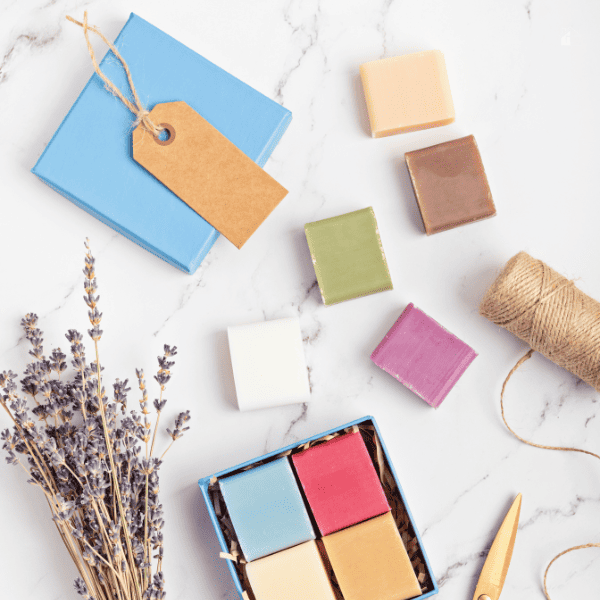 packaging gift box with handmade natural bar soaps.