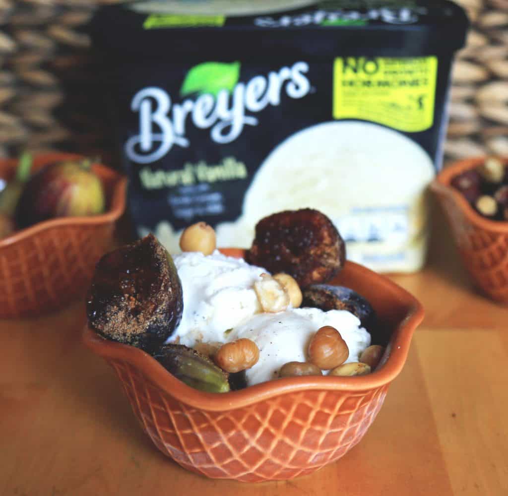 Spice Roasted Figs with Hazelnuts and Vanilla Ice Cream - Let's celebrate Breyers 150th celebration with this amazing mouth watering Spice Roasted Figs with Hazelnuts and Vanilla Ice Cream.