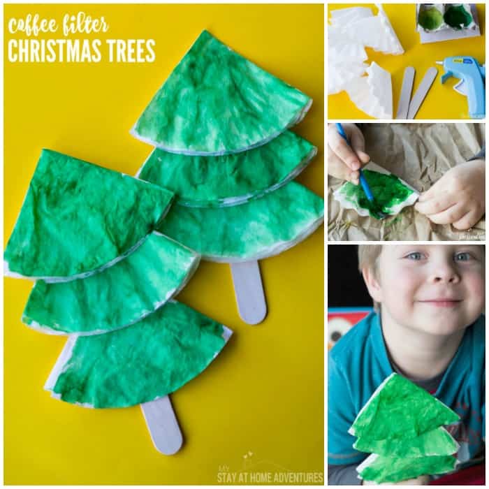 Looking for an easy Christmas craft? Try these coffee filter Christmas trees! They're quick, easy, and perfect for tots and preschoolers.