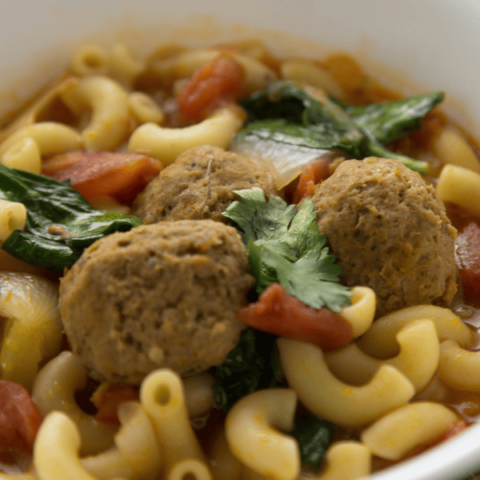 close up of frozen Italian meatball soup