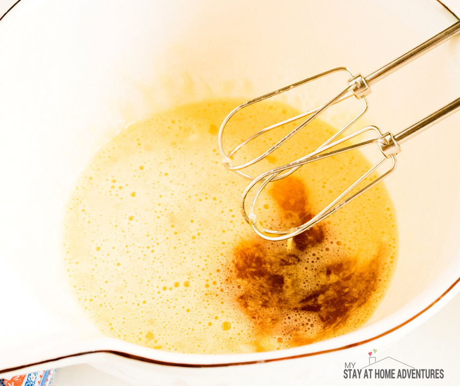 eggs and vanilla mixed in a bowl.