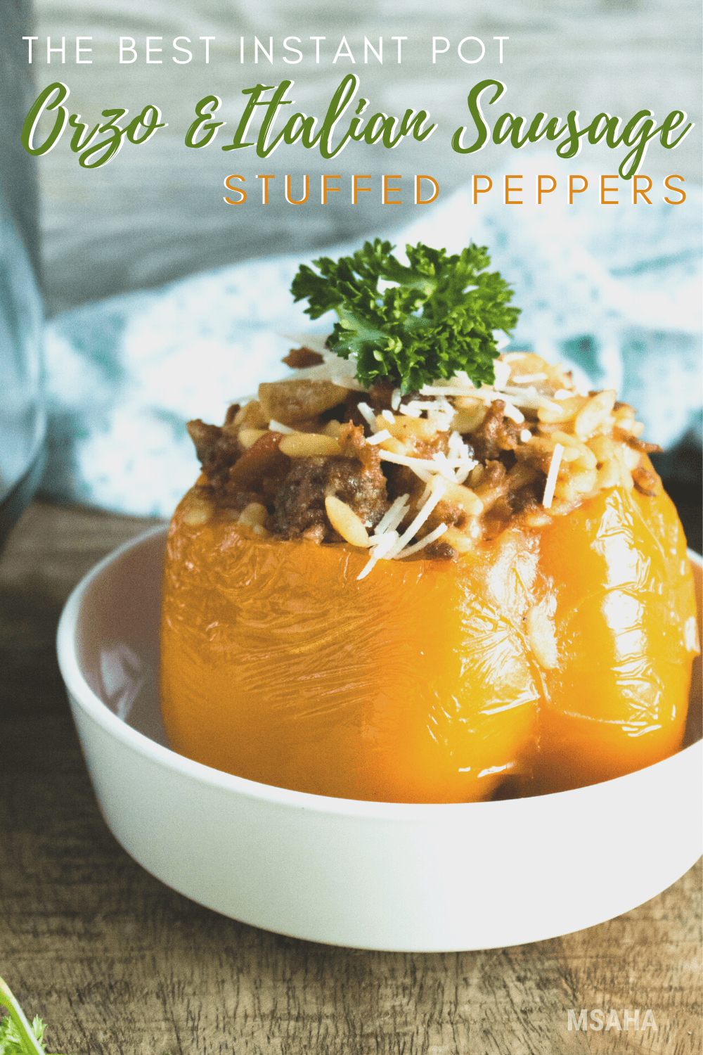 Learn how to make Instant Pot Orzo & Italian Sausage Stuffed Peppers that is so easy and delicious you and your family are going to love! #Instantpotrecipe #stuffedpeppers via @mystayathome