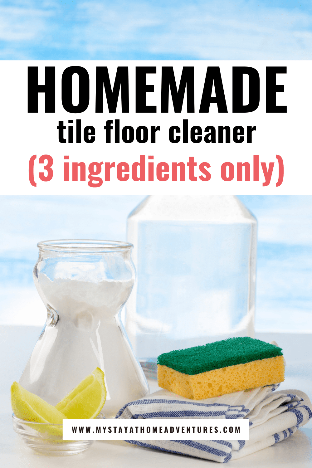 This homemade tile floor cleaner will get your floors clean and save you money. Learn how to make this 3 ingredient DIY floor cleaner. via @mystayathome