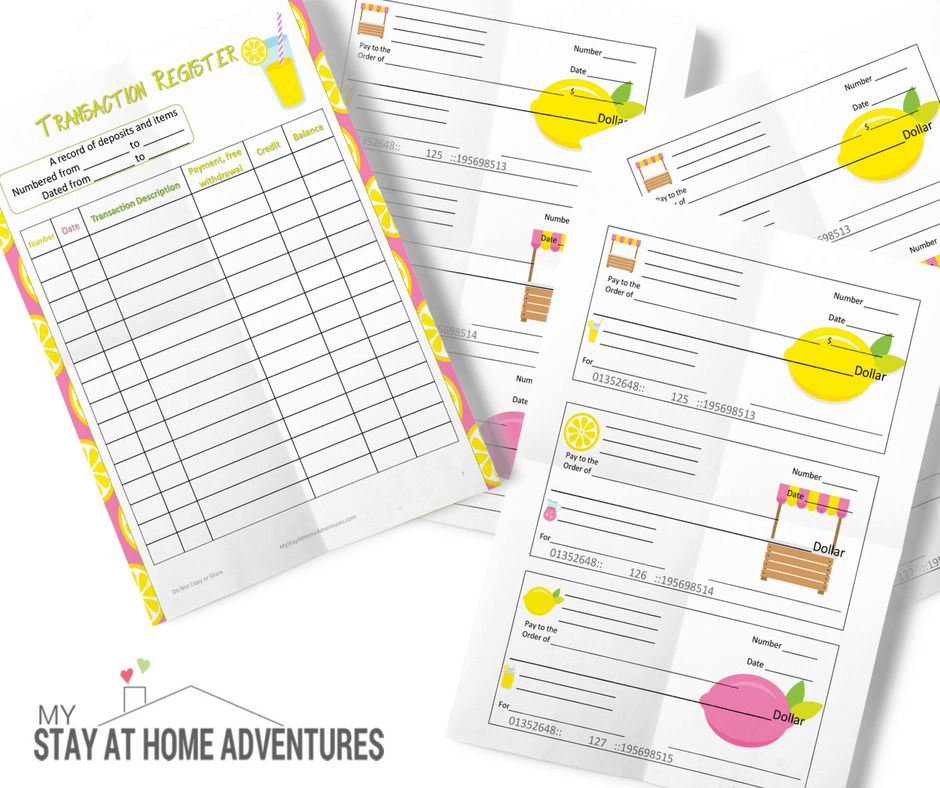 free printable checks for kids - Lemonade stand checks for kids to play