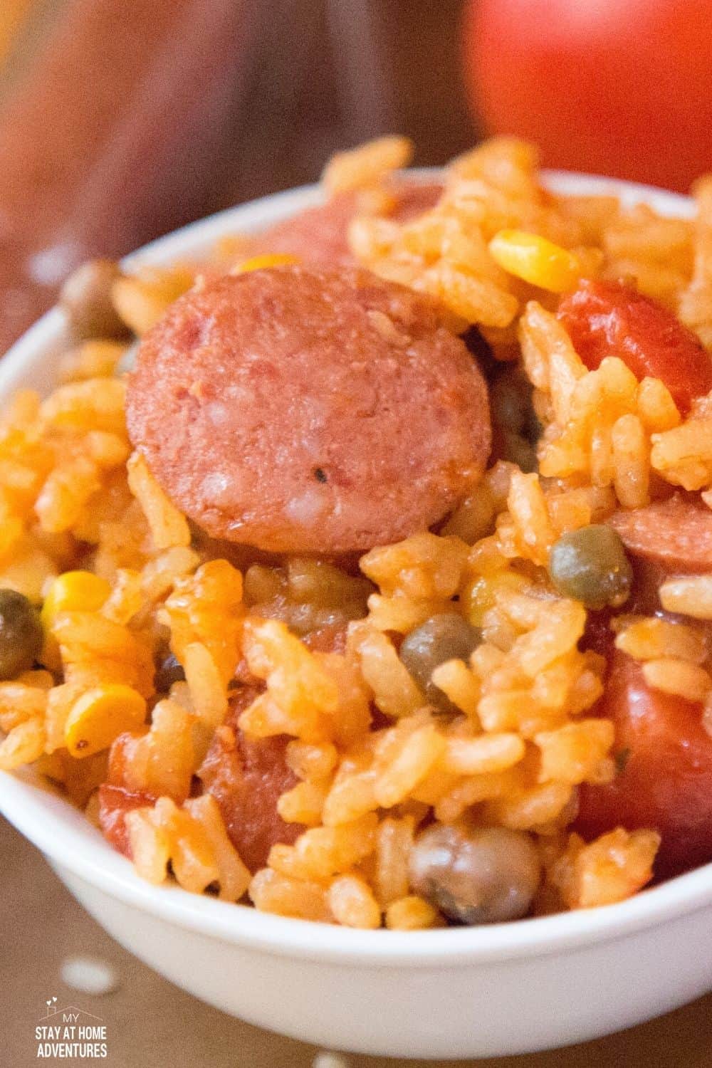 Learn how to make Sausage with Puerto Rican rice with Pigeon peas using an Instant Pot or electric pressure cooker. #puertoricanfood #seasonedrice #instantpotrecipe via @mystayathome