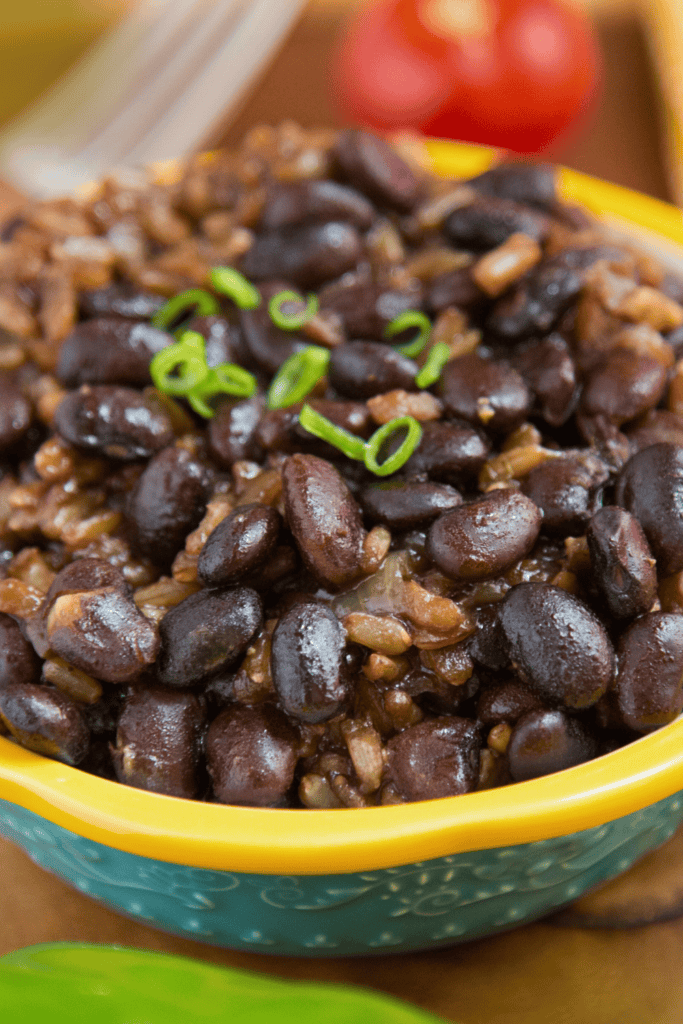 Close up of Instant Pot Brown Rice and Black Beans
