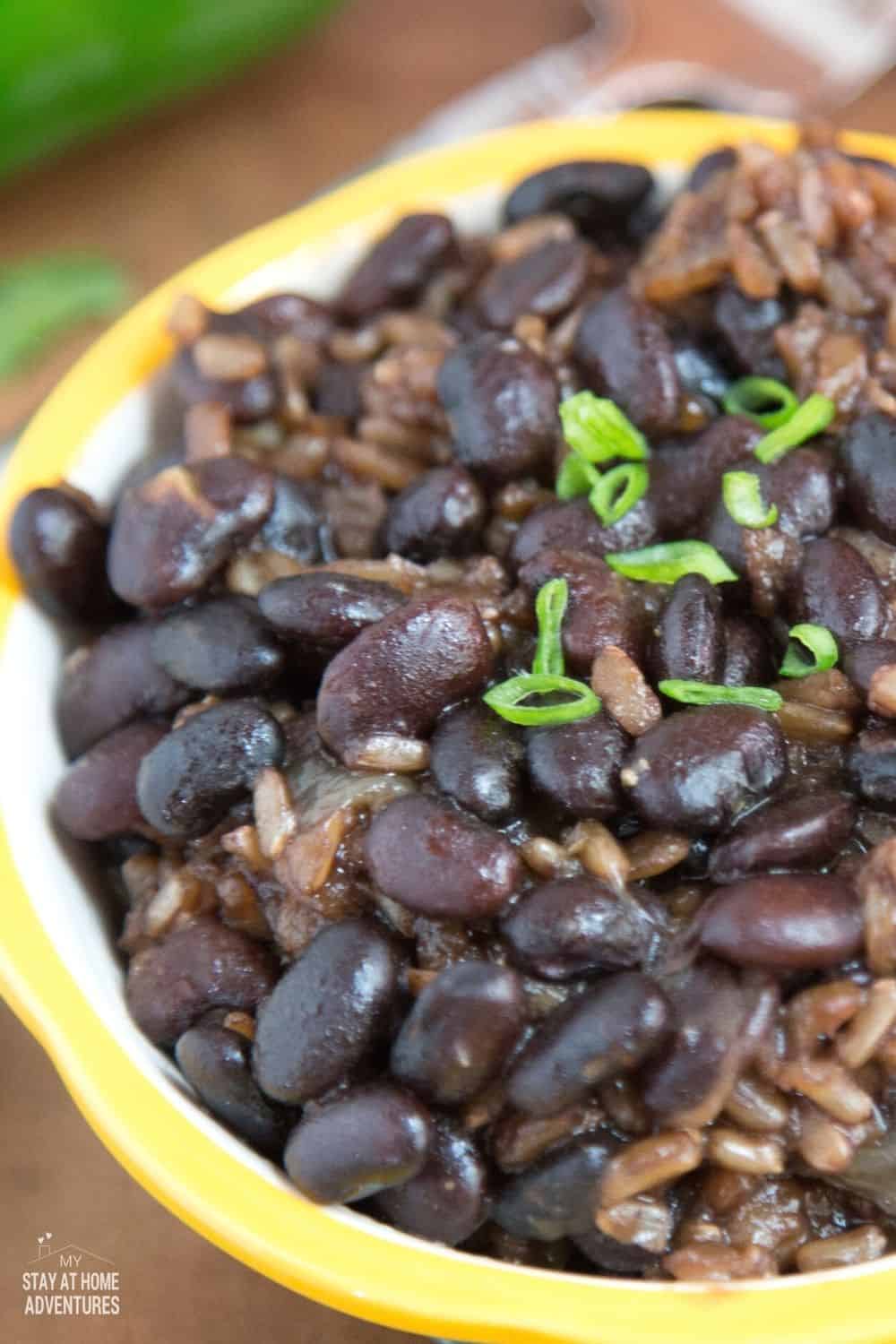 Looking for a meatless or vegan-friendly dinner? Try this Instant Pot Black Beans and Brown Rice Recipe for tonight. Full of flavor and easy to make. #meatless #Instantpot #brownrice #blackbeanrecipe #nomeatrecipe via @mystayathome