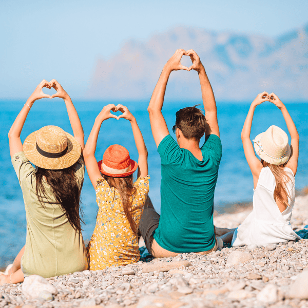 Happy family on a beach having fun.