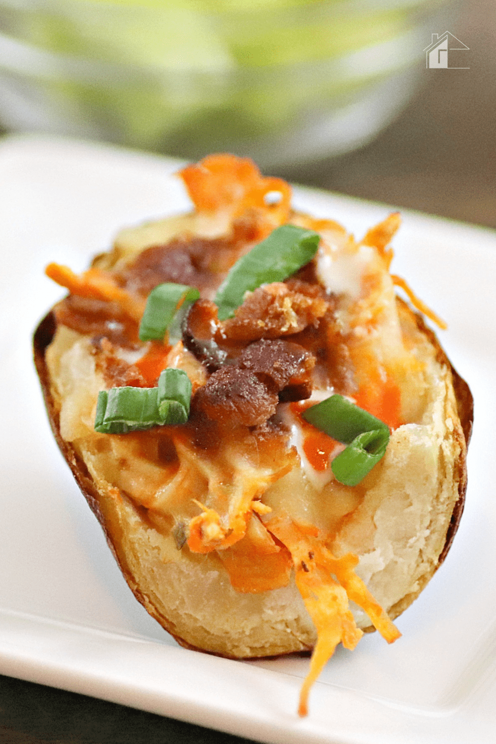 Are you looking for an easy and delicious snack? Then you must try this recipe for Air Fryer Buffalo Chicken Potato Skins. via @mystayathome