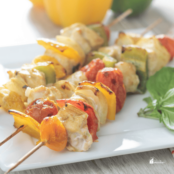 close up square sized image of Air Fryer Curry Chicken Kabobs