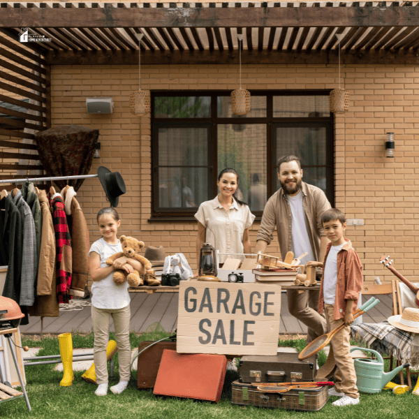 kids with parents selling old stuffs