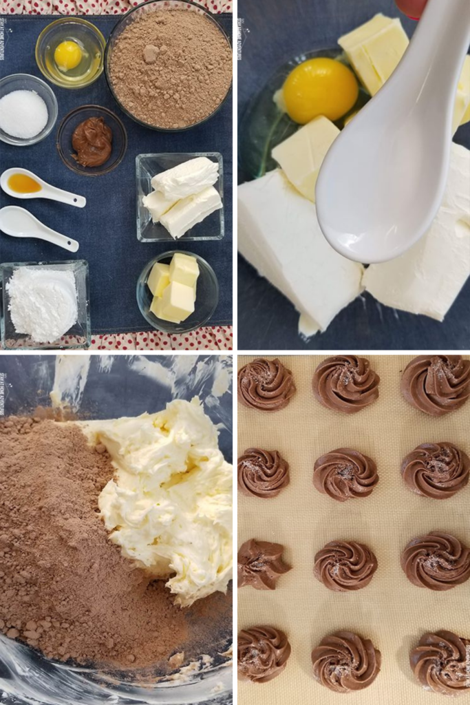 A step-by-step collage showing how Sea Salt & Caramel Nutella Cookies are made, from ingredients to piped dough.