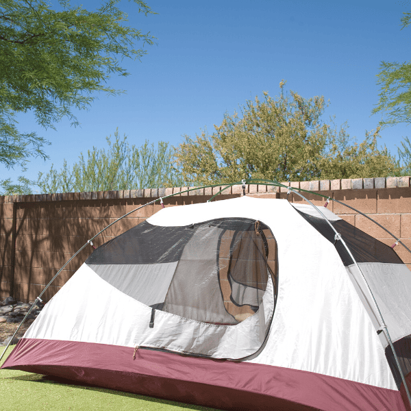 A tent in the backyard.