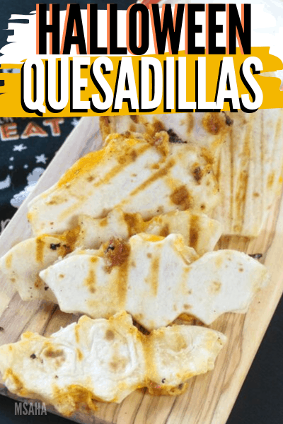 Simple and cheesy Halloween Quesadillas in shape of graves and bats. Use your favorite cheese and make them with your kids! via @mystayathome