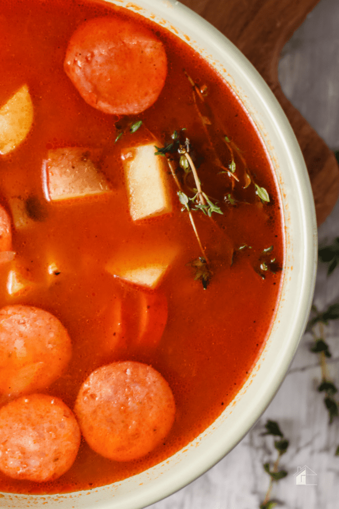 Served Spanish potato and chorizo soup