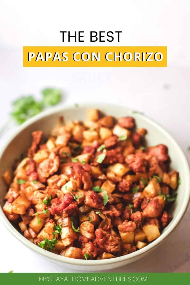 Try this delicious Spanish chorizo with potatoes. Easy to make and full of flavor. Learn all you need to learn about this recipe and make it today. #hispaniscrecipe #spanishfood #chorizorecipe via @mystayathome