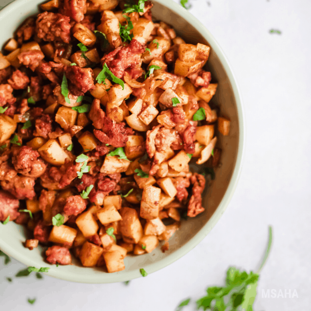 photo of chorizo con papas plated