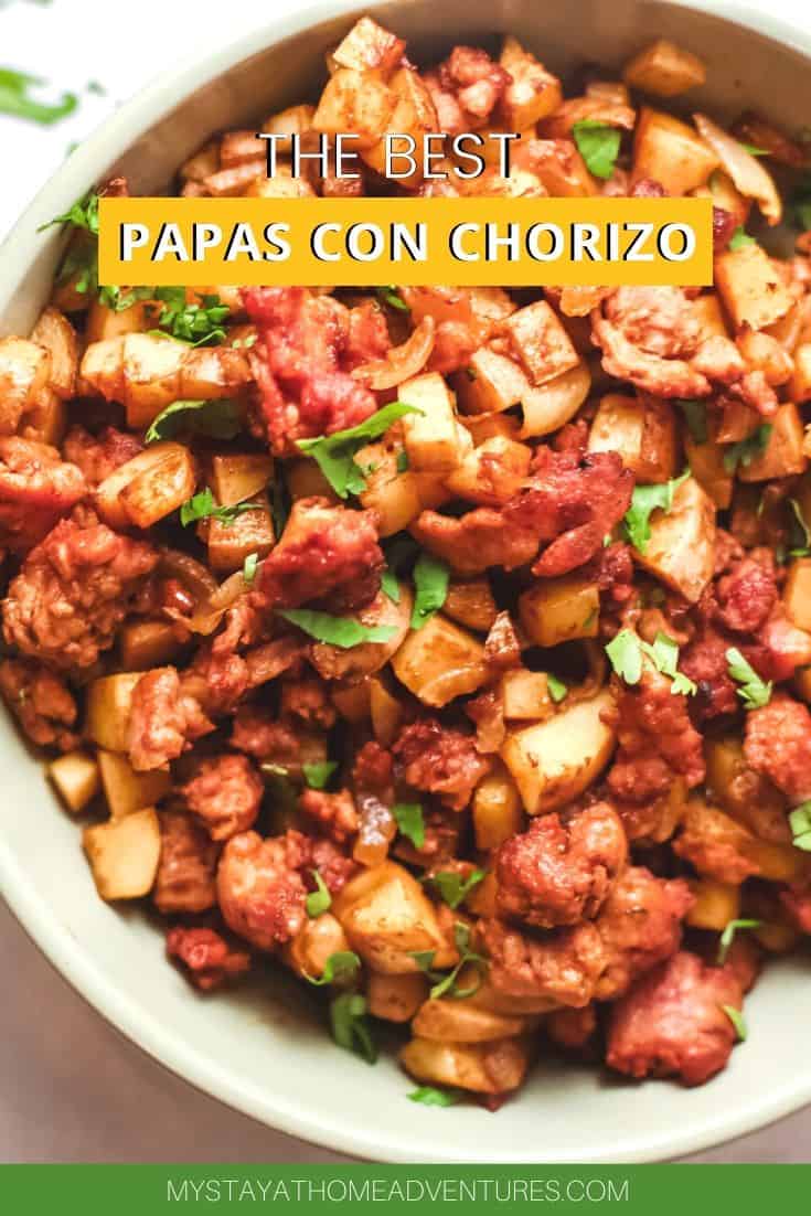 Try this delicious Spanish chorizo with potatoes. Easy to make and full of flavor. Learn all you need to learn about this recipe and make it today. #hispaniscrecipe #spanishfood #chorizorecipe via @mystayathome
