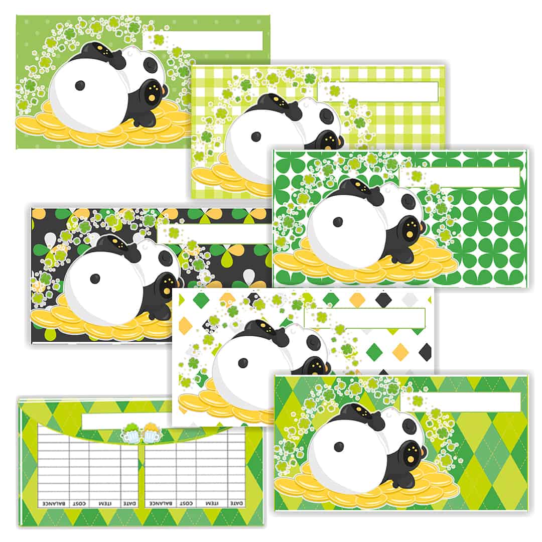 St Patrick's Day Sleeping Panda in Gold Coins Cash Envelope Ad