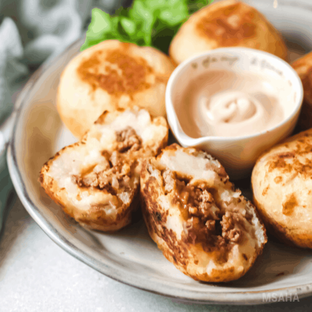 Photo of stuffed potato balls.