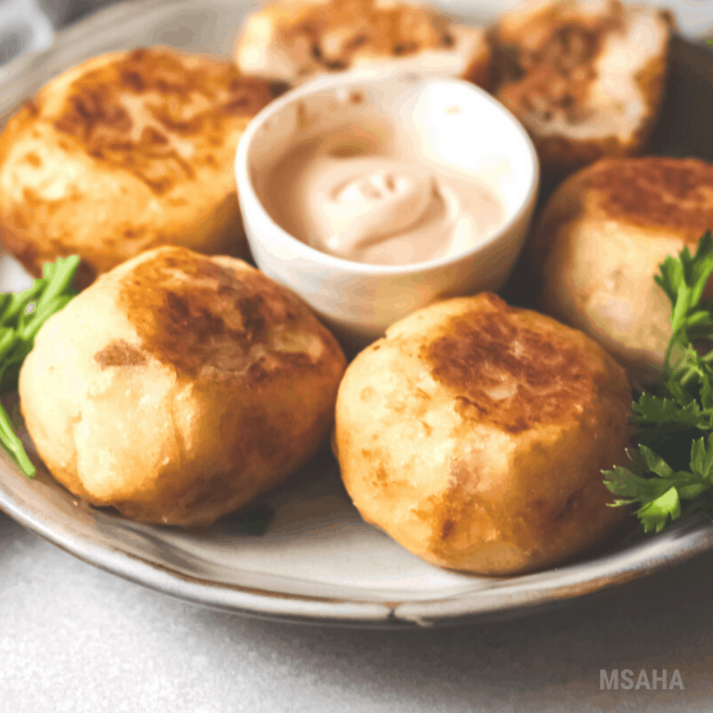 Photo of stuffed potato balls.