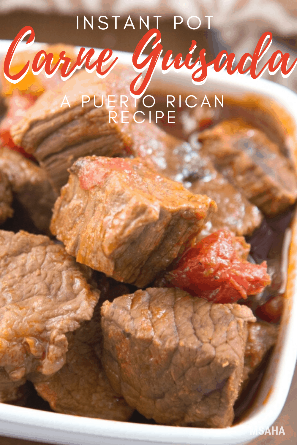 Delicious and flavorful Puerto Rican Carne Guisada or beef stewed made using an Instant Pot. Find out how easy it is to make this authentic dish. #puertoricanrecipe #puertoricanfood #instantpot via @mystayathome