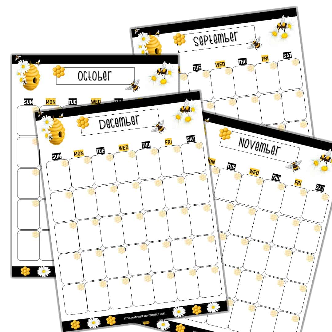 12 Month Busy Bees Calendar Printables ad 1