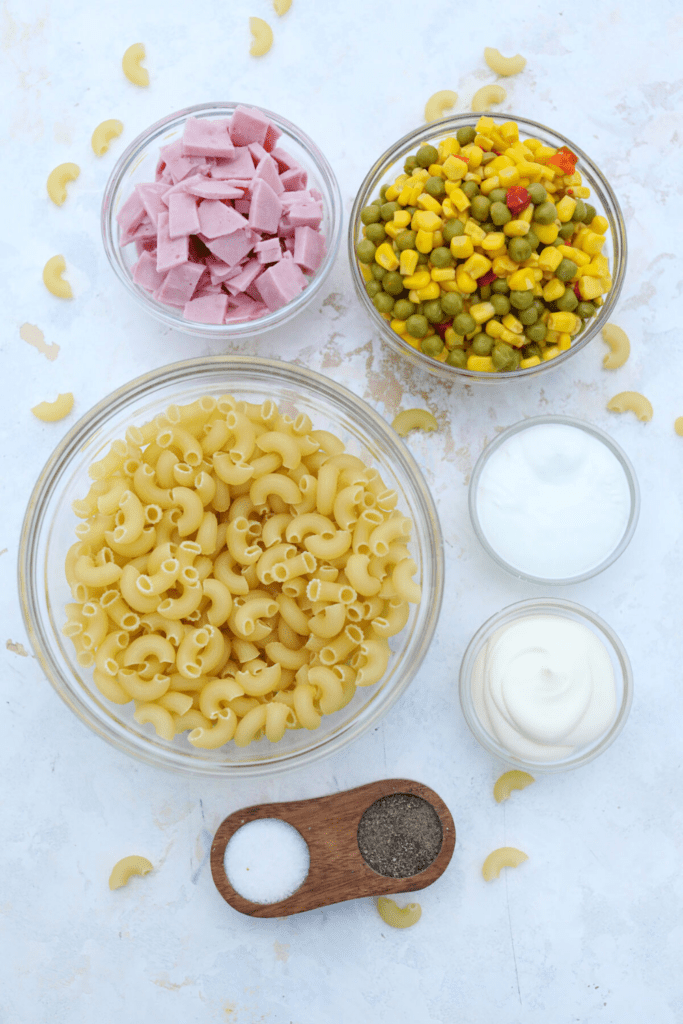 Ingredients to make Mexican Ham Macaroni Salad