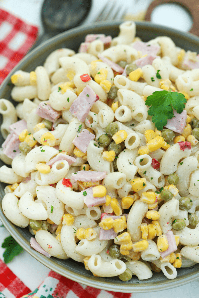 Mexican macaroni salad with ham