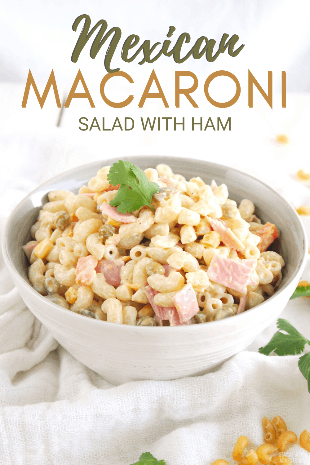 Mexican Macaroni Salad recipe it's an authentic, simple, and flavorful pasta dish that comes together with ingredients you probably already have in your kitchen. Serve as a light main dish or as a side dish. #mexicanrecipe #pastasalad via @mystayathome