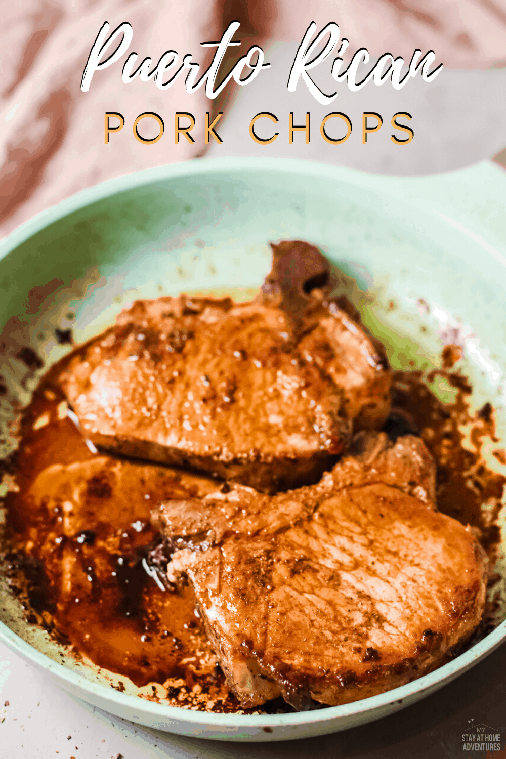 Learn how to make juicy Puerto Rican pork chops. From what style of pork chops to use, to how to fry them to perfection. Print the recipe here! #puertoricanrecipes #porkchops #friedfood #chuletas via @mystayathome