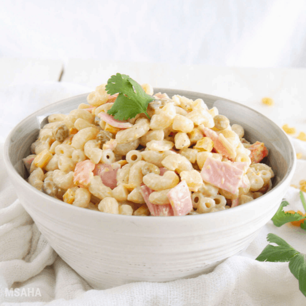 Photo of macaroni salad.