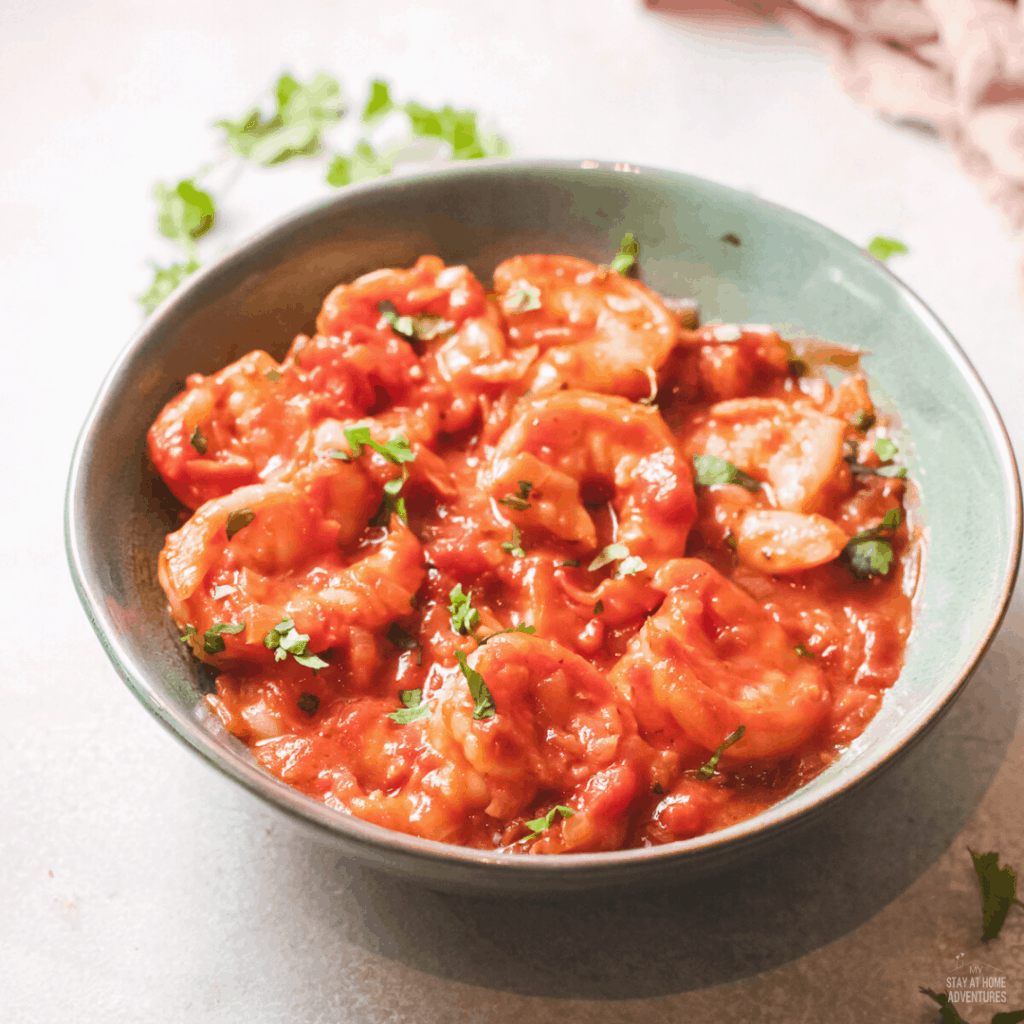 photo of camarones a la criolla in a bowl.