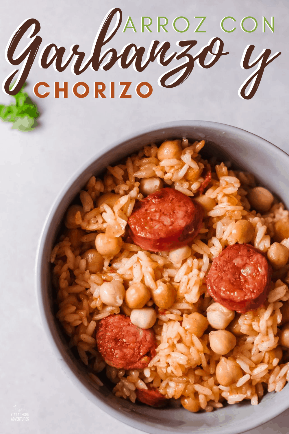 Arroz con chorizo y garbanzo (rice and garbanzo beans) is a flavorful combination of rice, sausage, and garbanzo beans. This easy dish is an inexpensive and delicious meal. via @mystayathome