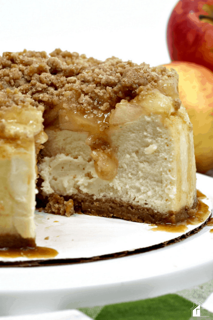 Close up of apple crumble cheesecake