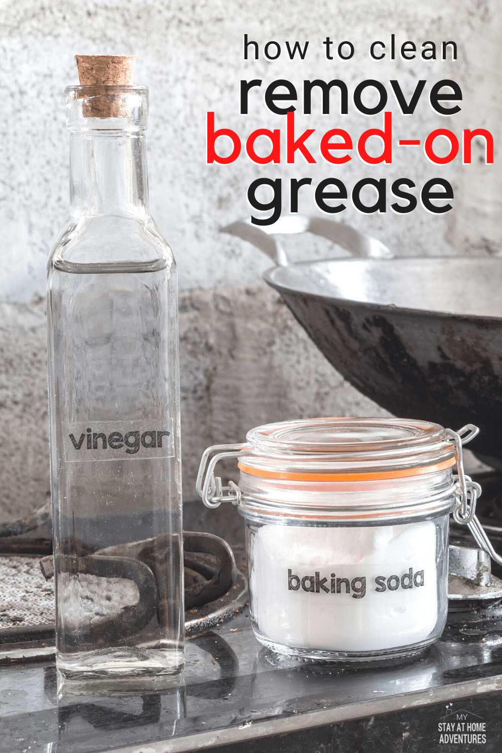 Learn two effective ways to clean baked-on grease from your stove that are fast and effective and will keep your stove looking clean. #cleanstove #cleaningtips #howto via @mystayathome