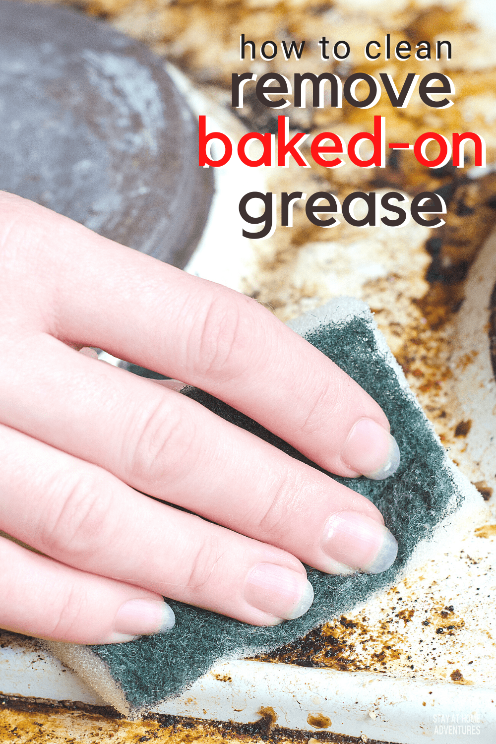 Learn two effective ways to clean baked-on grease from your stove that are fast and effective and will keep your stove looking clean. #cleanstove #cleaningtips #howto via @mystayathome