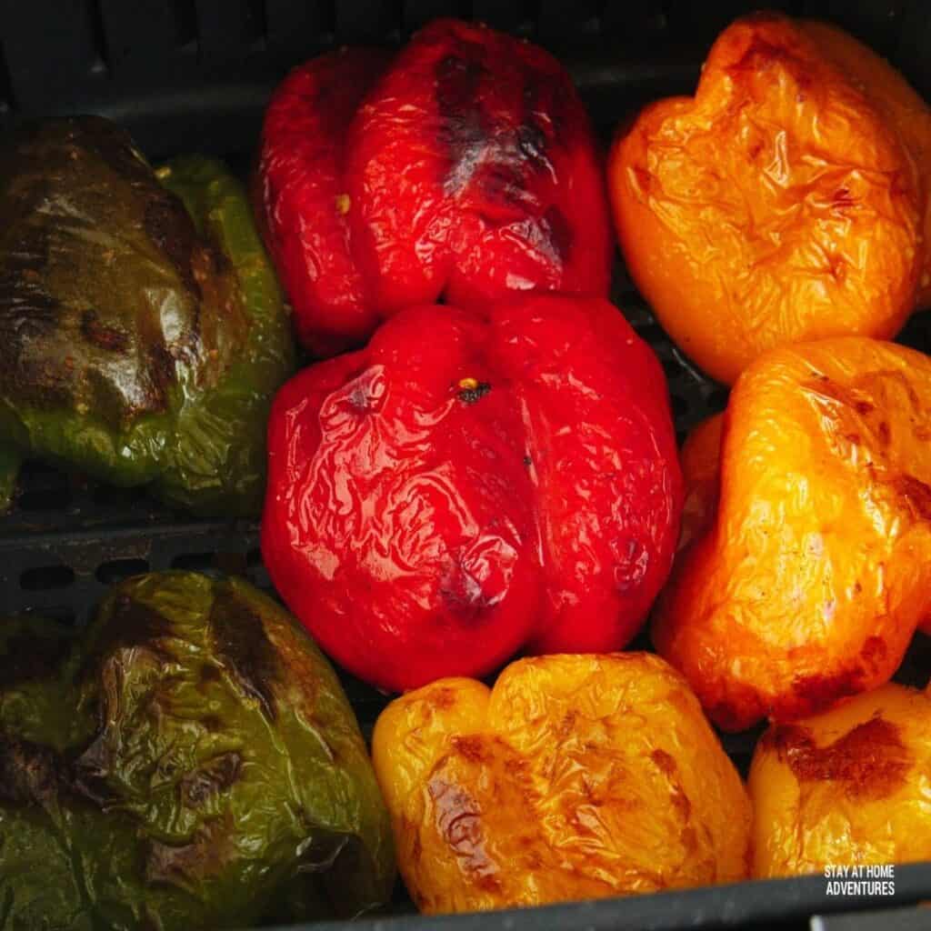 photo of colorful roasted peppers in air fryer basket