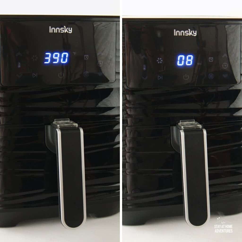 photo showing air fryer temperature and time display