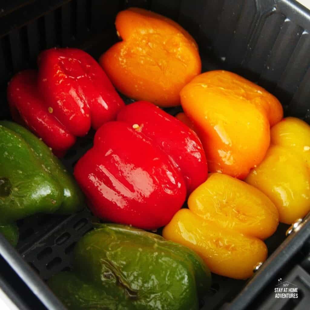 photo of colorful peppers in air fryer basket