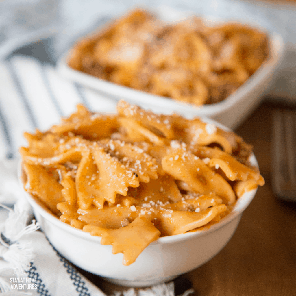 photo of beef and pasta served