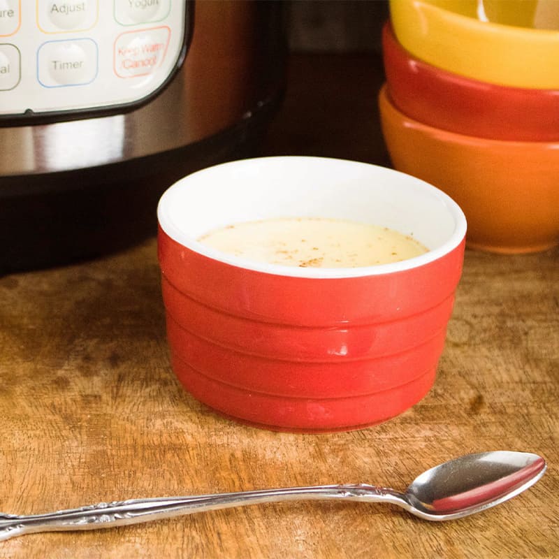 Photo of custard in front of Instant Pot