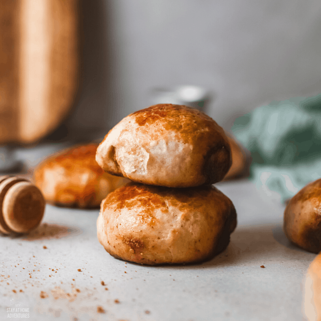 pan de coco bread rolls stacked