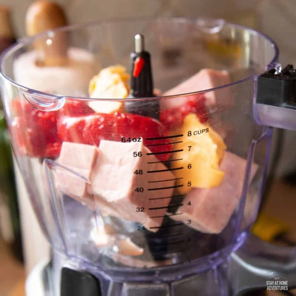 Ingredients in a food processor.