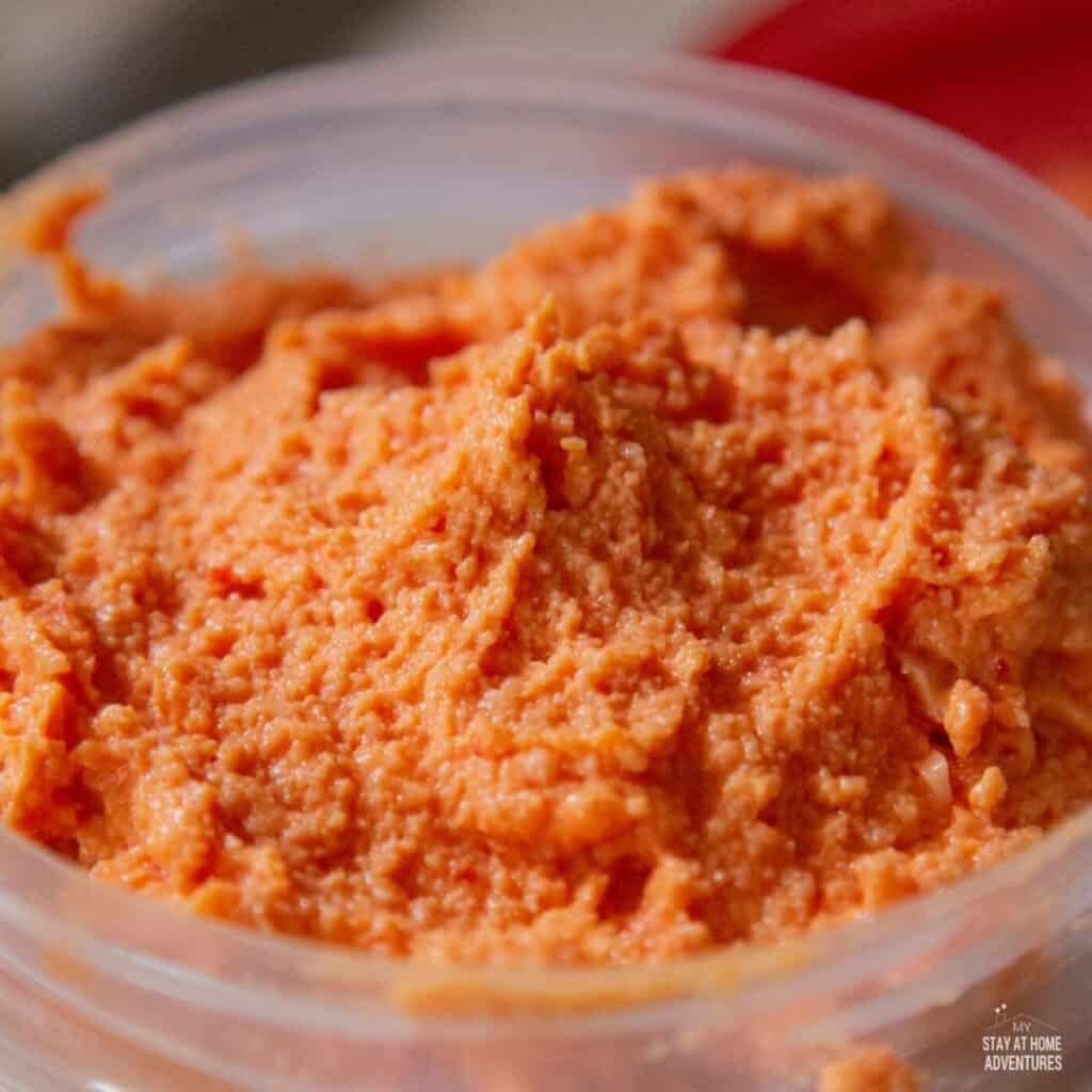 mixture in plastic container.