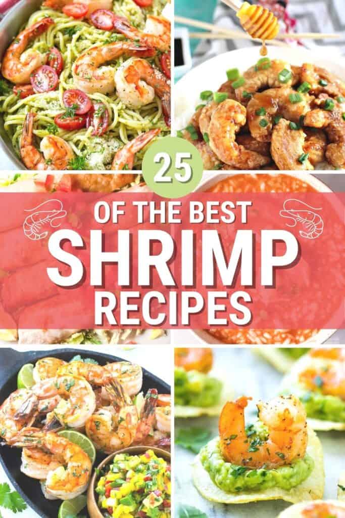 a collage of 6 shrimp dinner photos