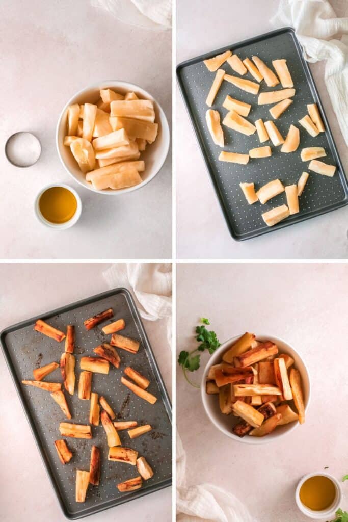 Photo showing process of making yuca fries.